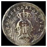 1876 Norway Silver 25 Ore NEARLY UNCIRCULATED
