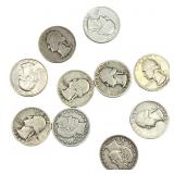 [10 Coins] 1915-1954 U.S. Silver Quarter Lot
