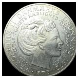 1972 Denmark .5247oz Silver 10 Kroner NEARLY UNCIR