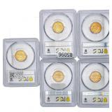 [5 Coins] 1959-D Wheat Cent PCGS MS66 RD