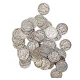 [50 Coins]Mixed Dates Silver Mercury Dime Roll