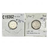 [2 Coins] 1907-1908 Barber Dime