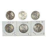 [3 Coins] 1919-D Walking Liberty Half Dollar
