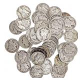 [50 Coins]Mixed Dates Silver Mercury Dime Roll