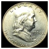 1950 Silver Half Dollar Franklin NEARLY UNCIRCULAT