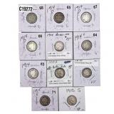[11 Coins] 1914-1915 Barber Dime