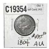 1804 Draped Bust Half Cent No Stems Plain 4