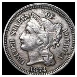 1874 Nickel Three-Cent Piece CLOSELY UNCIRCULATED