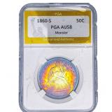 1860-S Seated Liberty Half Dollar PGA AU58 Monster