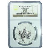 2012 $5 Sliver Canada Maple Leaf Titanic NGC SP69