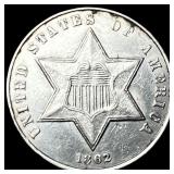 1862 Silver Three-Cent Piece CLOSELY UNCIRCULATED