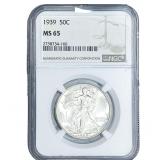 1939 Walking Liberty Half Dollar NGC MS65