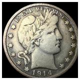 1914-S Silver Barber Half Dollar LIGHTLY  CIRCULA