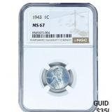 1943 Wheat Cent NGC MS67