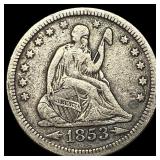 1853 Arrows & Rays Seated Liberty Quarter  LIGHTL