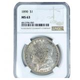 1890 Morgan Silver Dollar NGC MS63