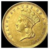 1857 Gold $1 Indian Princess Head Type 3 CLOSELY U