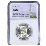 1940-D Washington Silver Quarter NGC MS62