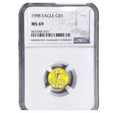 1998 1/10oz $5 Gold Eagle NGC MS69