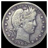 1905-S Silver Barber Quarter NEARLY  UNCIRCULATED