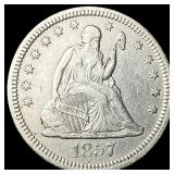 1857 Silver Seated Liberty Quarter NEARLY UNCIRCUL