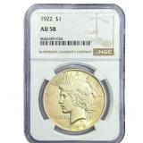 1922 Silver Peace Dollar NGC AU58