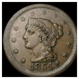 1854 Braided Hair Large Cent ABOUT UNCIRCULATED