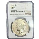 1924 Silver Peace Dollar NGC MS64