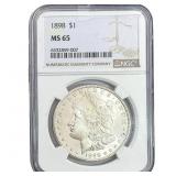 1898 Morgan Silver Dollar NGC MS65