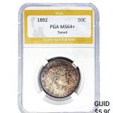 1892 Barber Half Dollar PGA MS64+ Toned