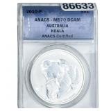 2010 Australia Sliver $1 Koala ANACS MS70 DCAM