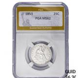 1853 Seated Liberty Quarter PGA MS62
