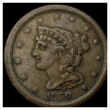 1850 Braided Hair Half Cent ABOUT UNCIRCULATED