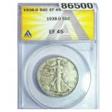 1938-D Walking Liberty Half Dollar ANACS EF45