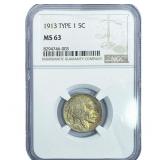 1913 Buffalo Nickel NGC MS63 Type 1