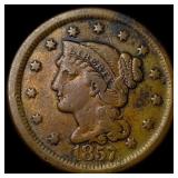 1857 Braided Hair Large Cent LIGHTLY CIRCULATED