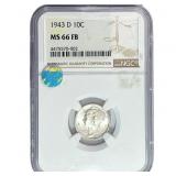1943-D Mercury Silver Dime NGC MS66 FB