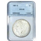 1881-S Morgan Silver Dollar NNC MS65