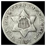 1851 Silver Three-Cent Piece ABOUT UNCIRCULATED