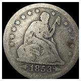 1853 Arrows/Rays Silver Seated Liberty  Quarter N