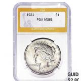1921 Silver Peace Dollar PGA MS63