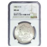 1882-S Morgan Silver Dollar NGC MS64
