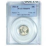 1941-D Mercury Silver Dime PCGS MS66 FB