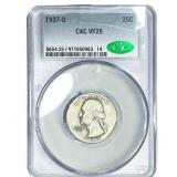 1937-D Washington Silver Quarter CAC VF25