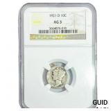 1921-D Mercury Silver Dime NGC AG3