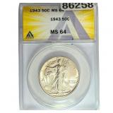 1943 Walking Liberty Half Dollar ANACS MS64