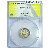 1940-D Mercury Silver Dime ANACS MS65 FSB