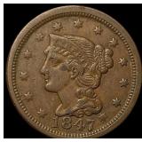 1847 Braided Hair Large Cent NEARLY UNCIRCULATED