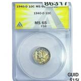 1940-D Mercury Silver Dime ANACS MS65 FSB