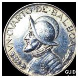 1934 Panama Silver 1/4 Silver Balboa CLOSELY UNCIR